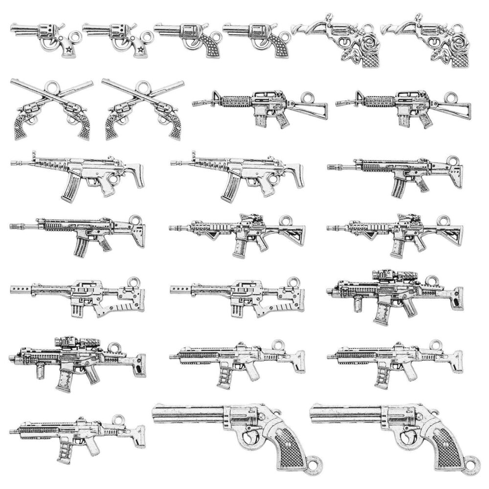 7609 60 pcs 12 Styles Tibetan Pistol Gun Pendants Antique Silver War Charms